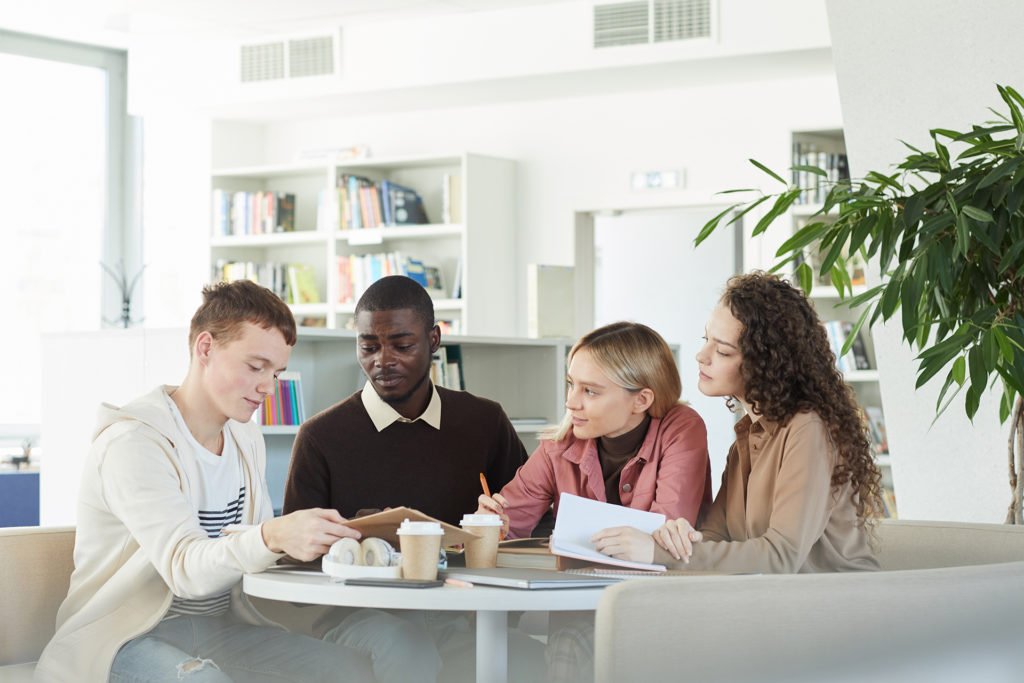 Diverse Group of Students in Library